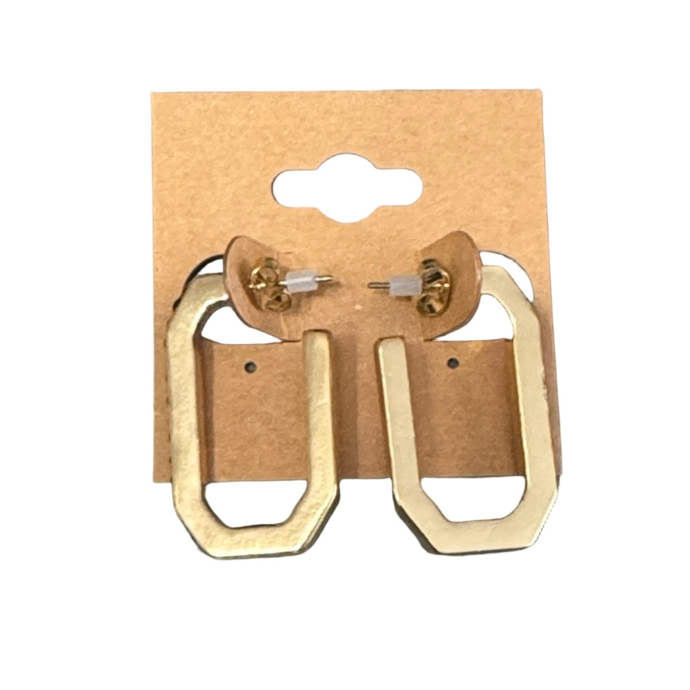 Geometric Post Gold Earrings with Side Black Studs New